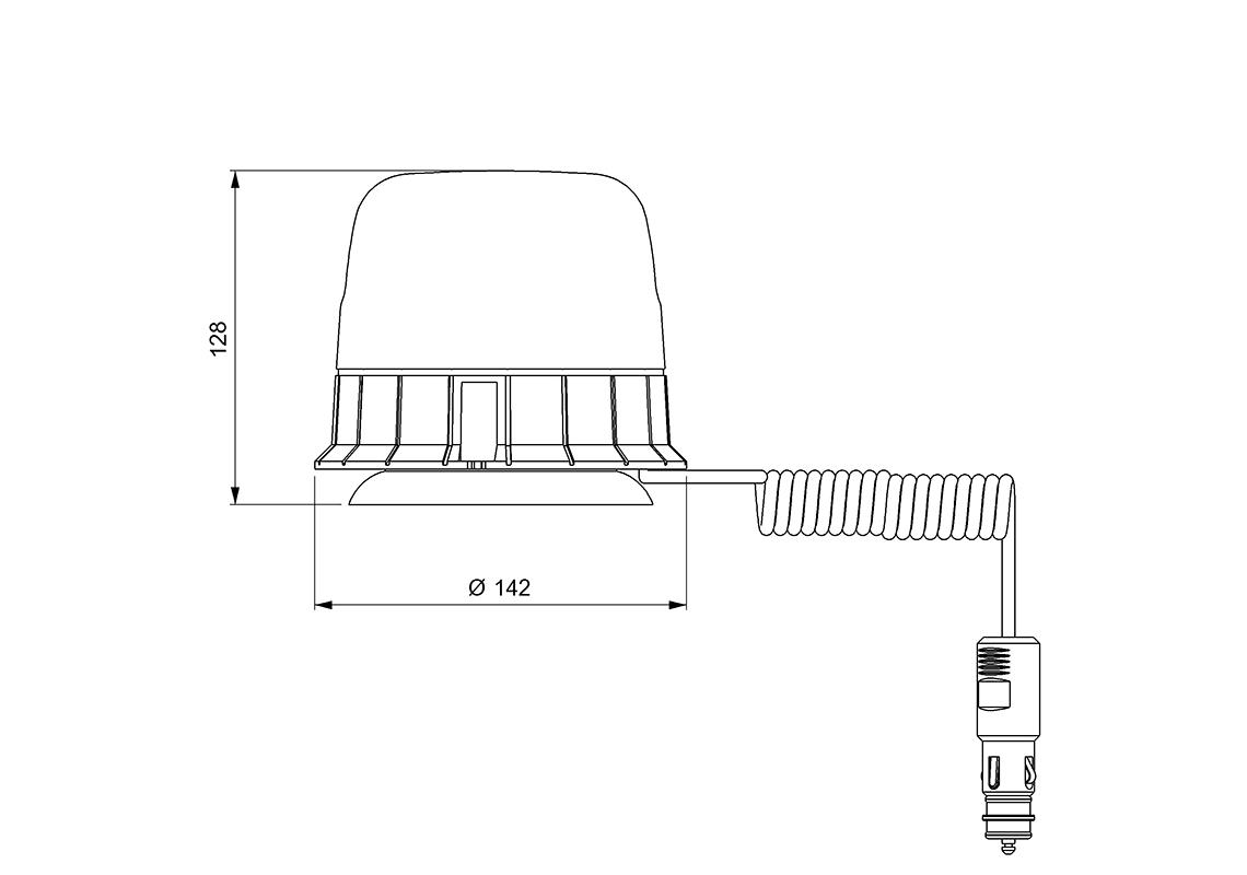 Girofaro LED magnetico 1 ventosa, lampeggiante, lente trasparente, LED ambra